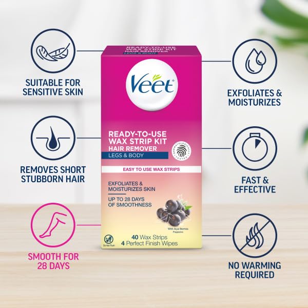 Veet wax strip removal close-to-root technique for smooth skin.