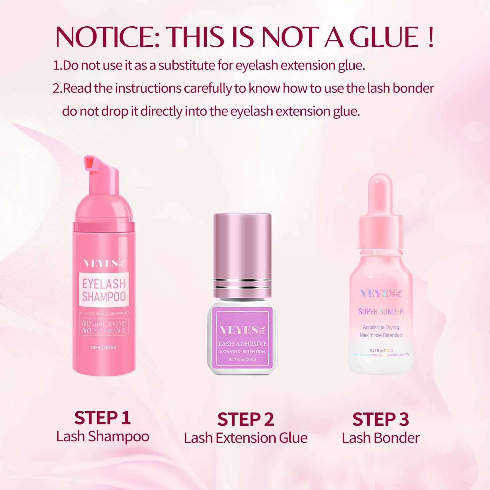 VEYES INC Super Lash Bonder bottle under water-resistant display emphasizing waterproof formula