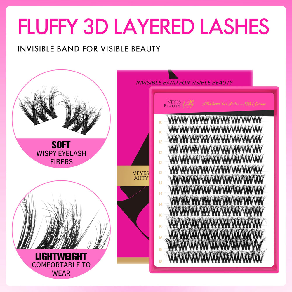 VEYESBEAUTY lash clusters emphasize wispy look with a thin band for comfort.