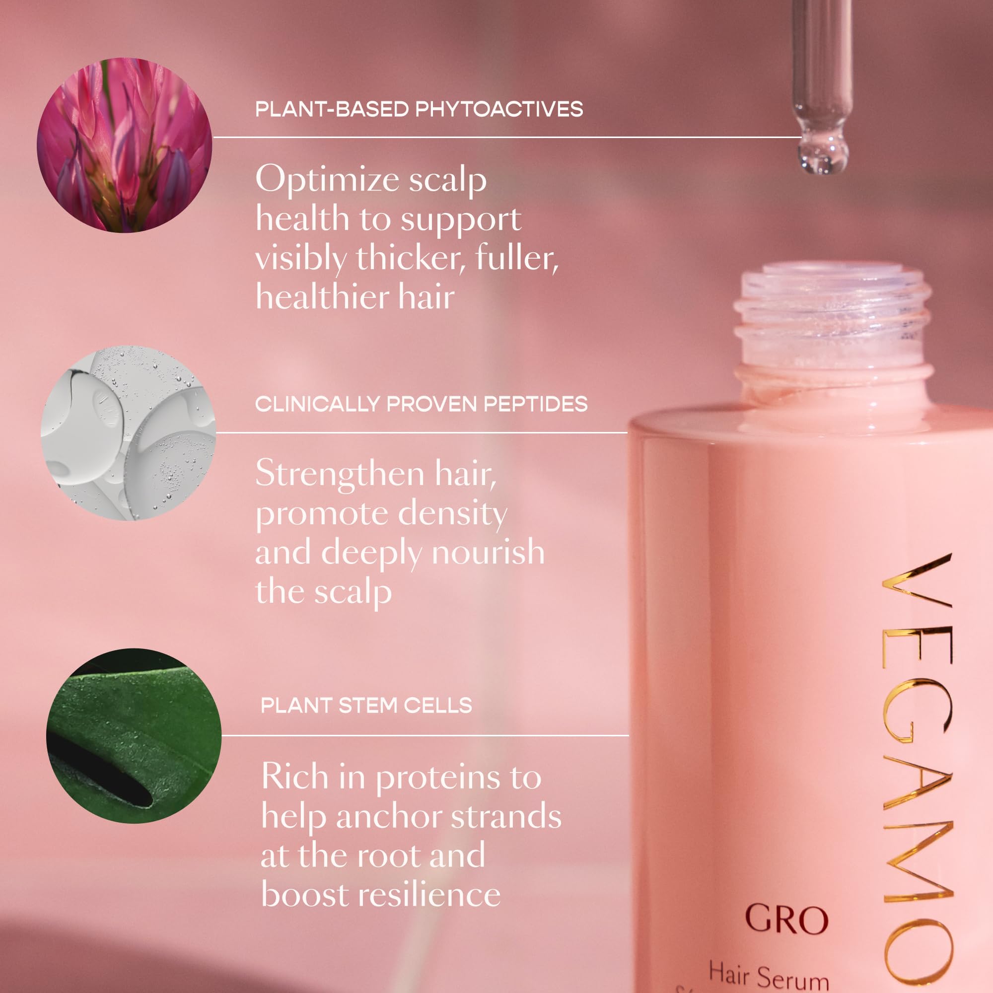 VEGAMOUR GRO Hair Serum on bathroom shelf as part of daily ritual.