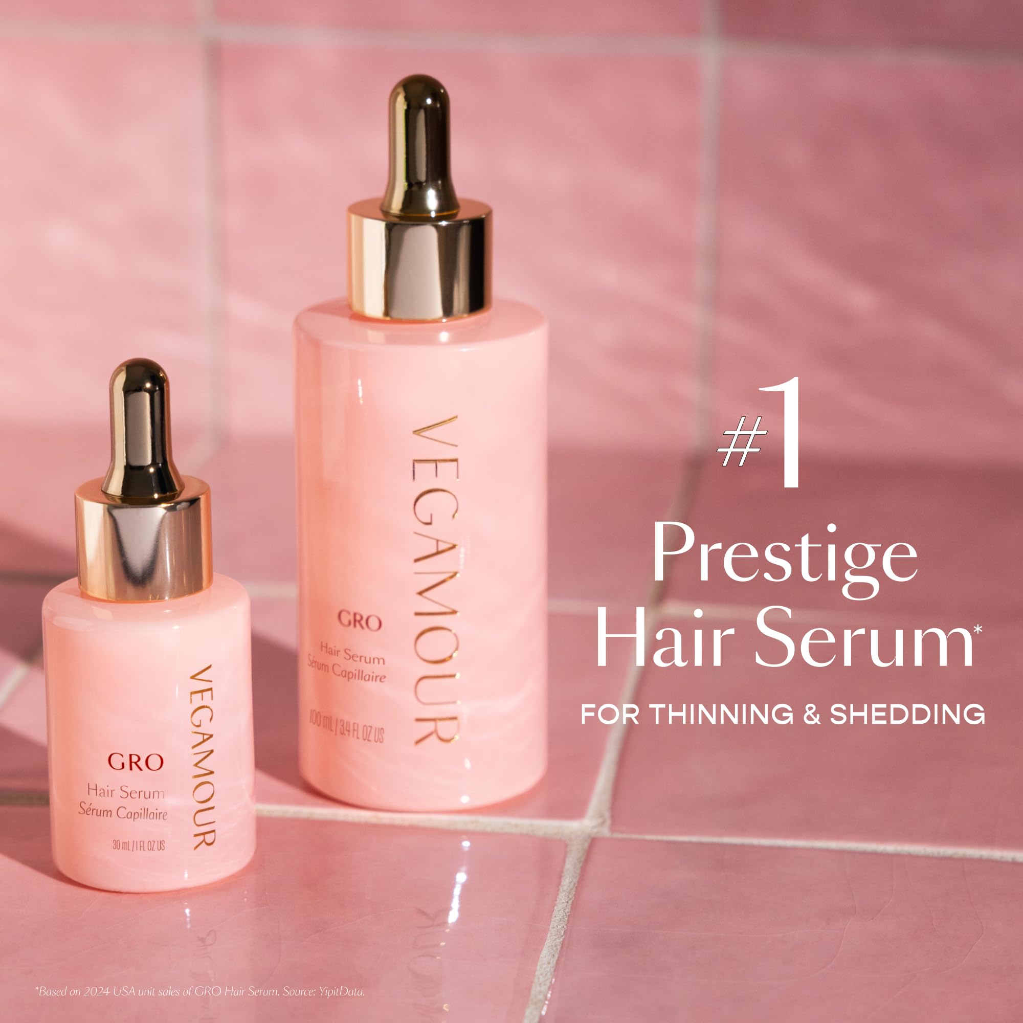 VEGAMOUR GRO Hair Serum used on dry hair for quick, light styling compatibility.