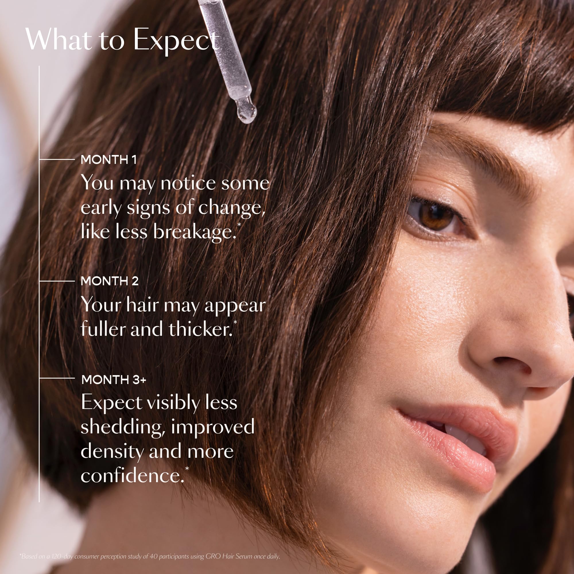 Massaging VEGAMOUR GRO Hair Serum into scalp on dry hair for potential thickness.