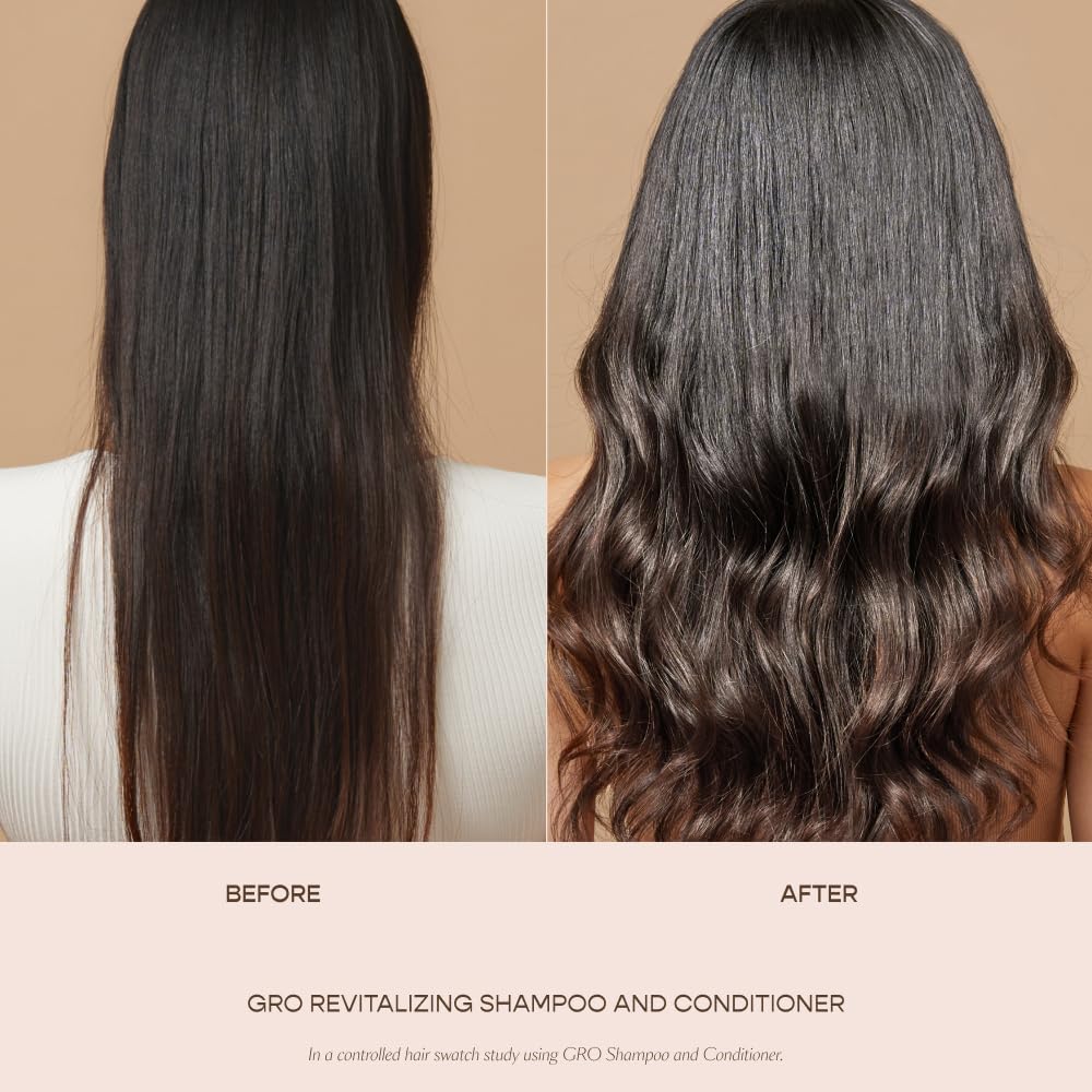 VEGAMOUR GRO Revitalizing Conditioner application shot emphasizing smoothing and detangling.