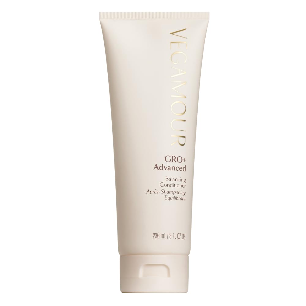 VEGAMOUR GRO+ Advanced Balancing Conditioner bottle for scalp hydration and hair nourishment.