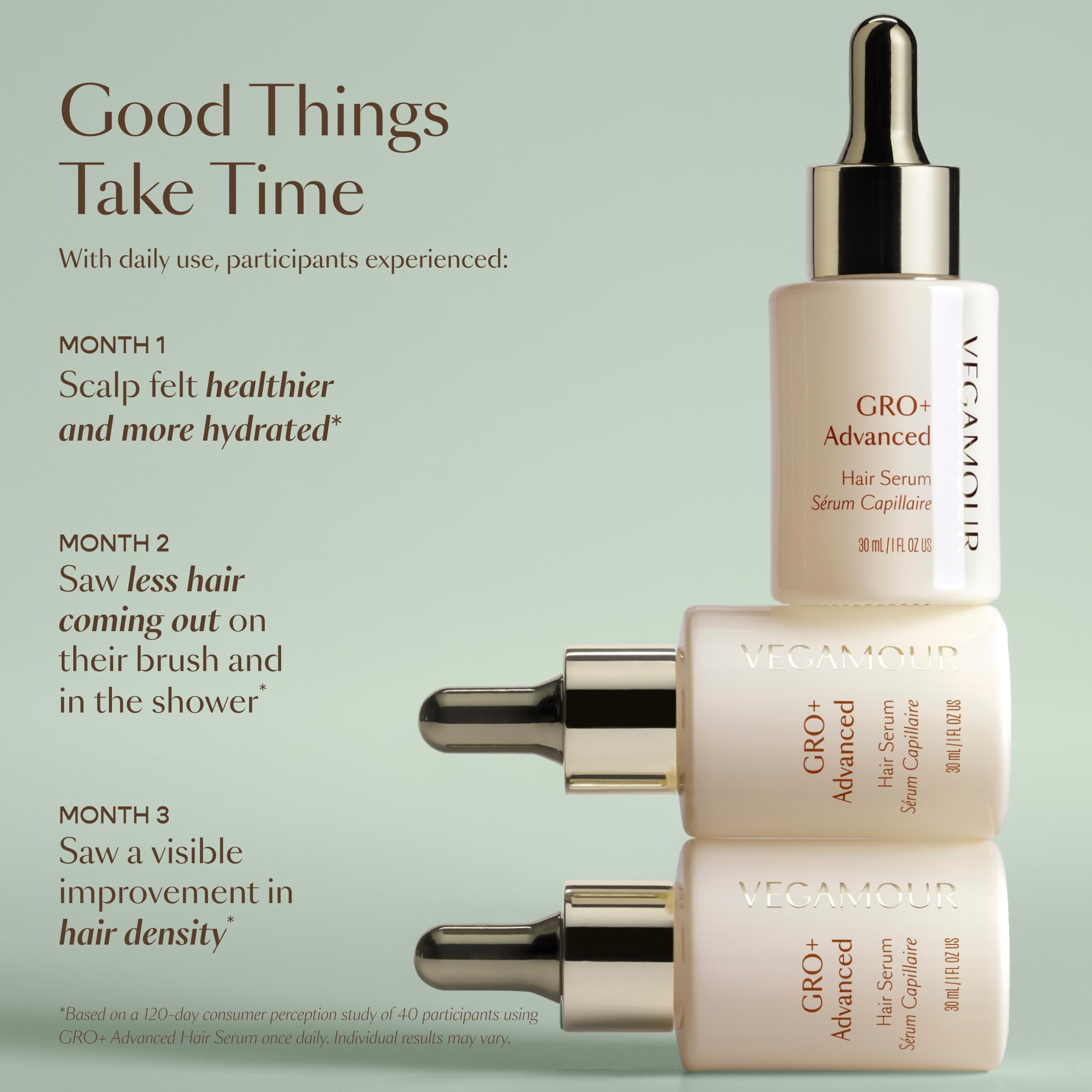 VEGAMOUR GRO+ silicone-free claim emphasizes pure, lightweight formula.