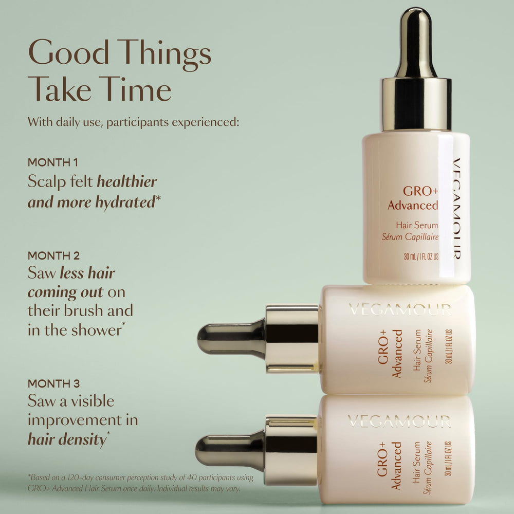 VEGAMOUR GRO+ silicone-free claim emphasizes pure, lightweight formula.