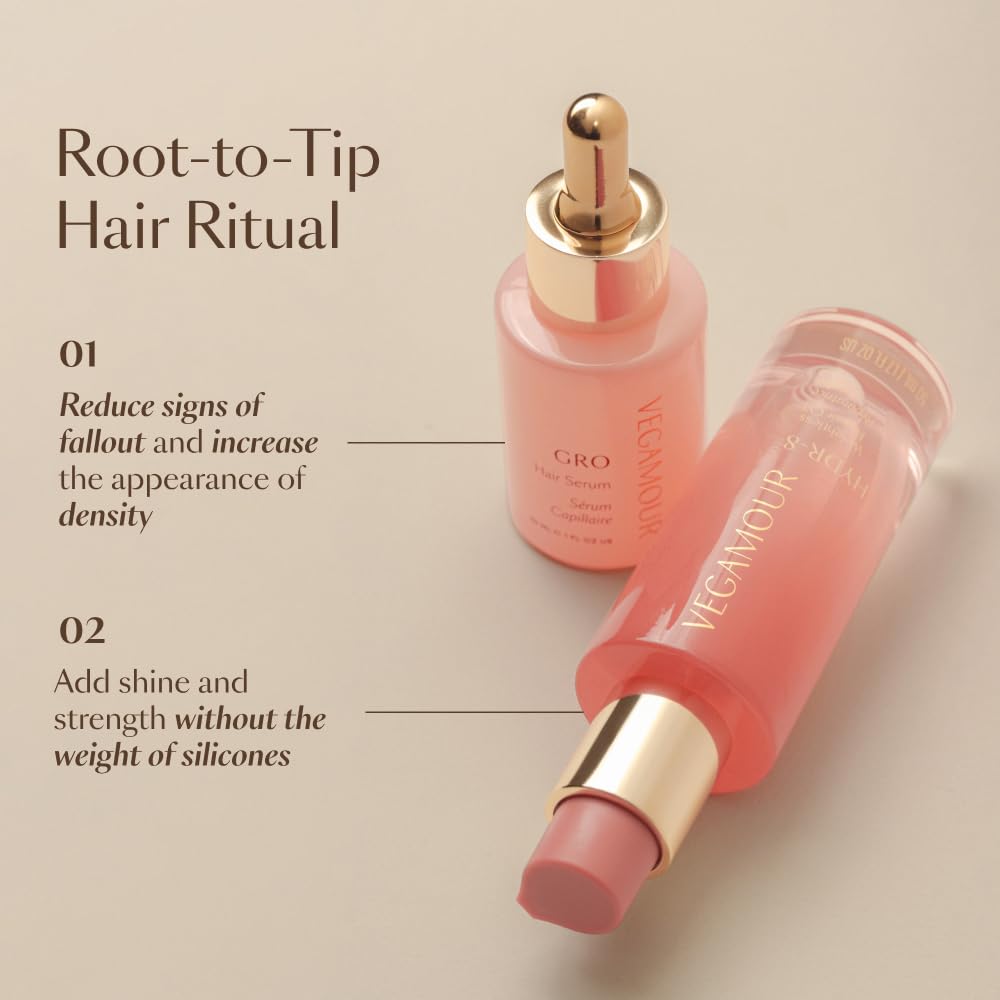 VEGAMOUR HYDR-8 apply routine shows a drop for daily hair care.