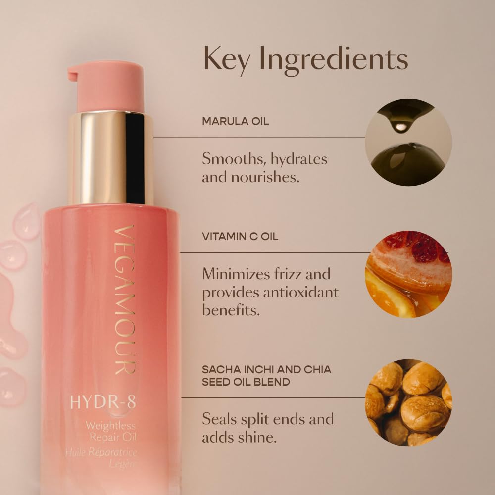 VEGAMOUR HYDR-8 on wet hair seals split ends while adding shine.