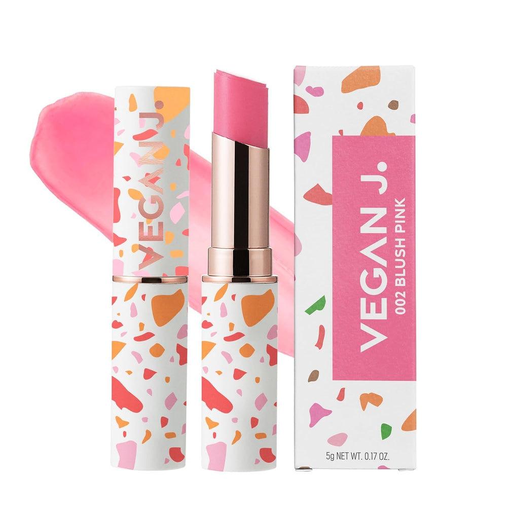 VEGAN J. lip balm nude pink swatch for everyday hydration and natural color.