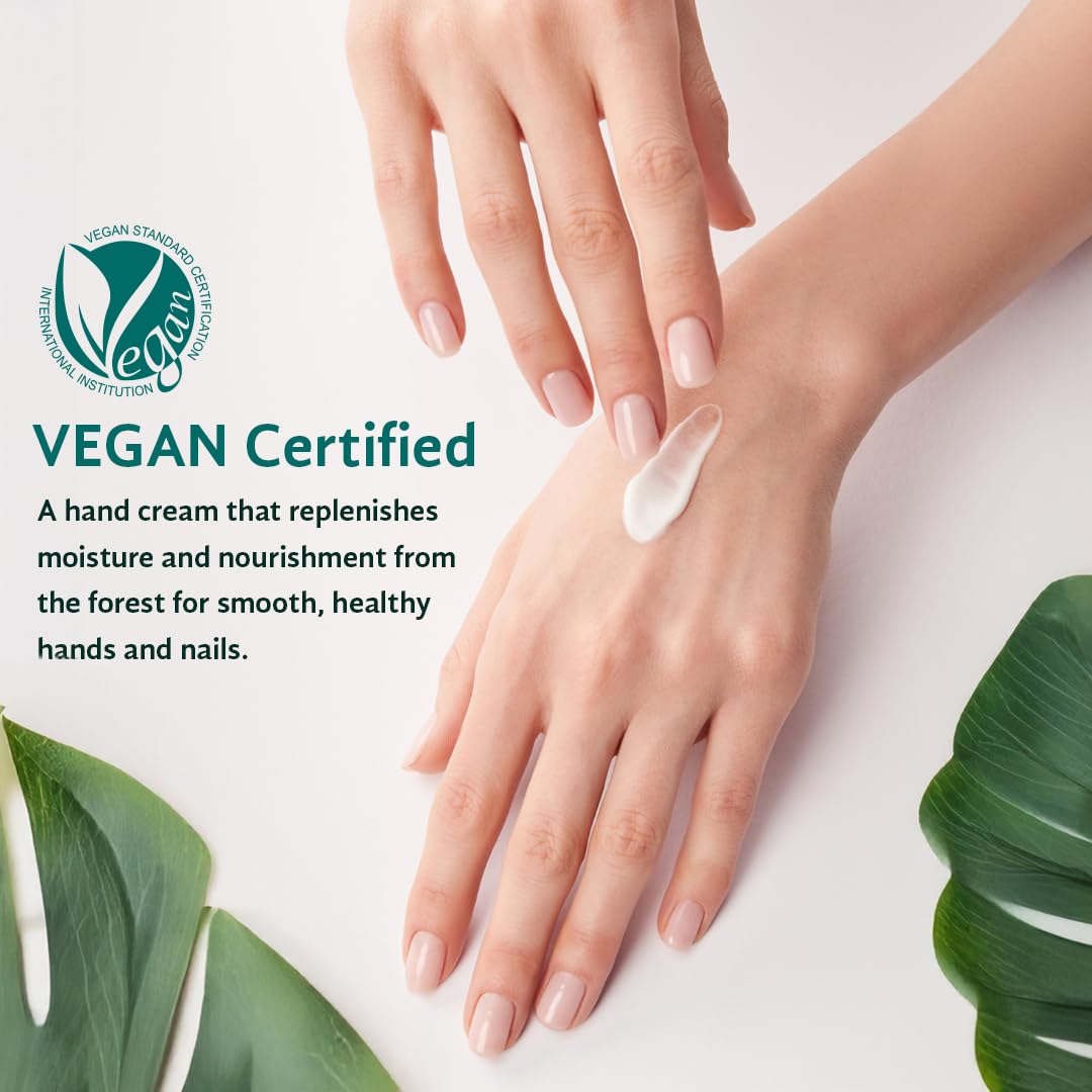 Vegan J Wood Hand Cream texture closeup highlights lightweight, non-sticky hydration.
