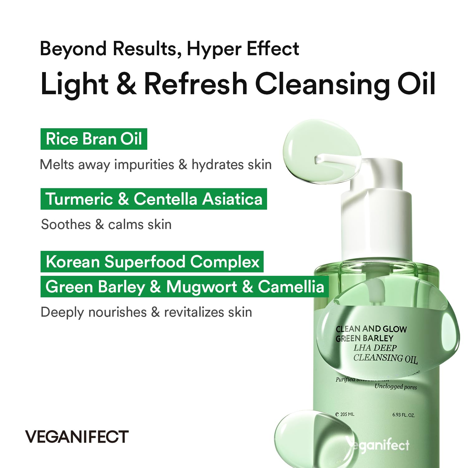VEGANIFECT Cleansing Oil with water—transforms into lightweight foam for rinsing