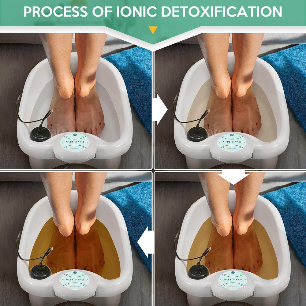 Veicomtech Ionic Foot Bath shown in a spa club setup for guests.