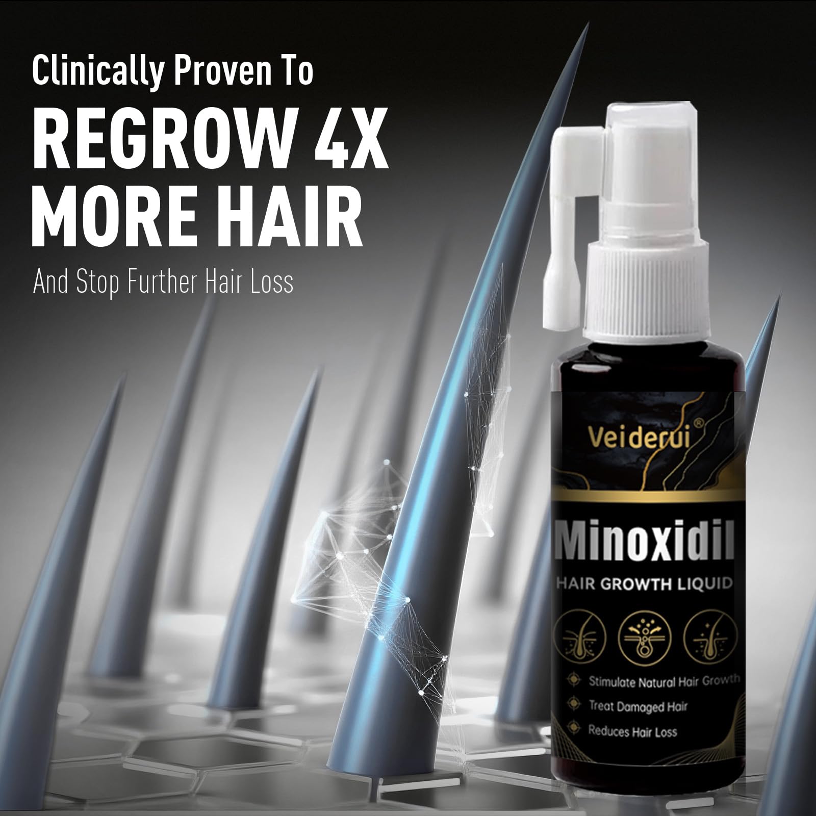 Veiderui Minoxidil Biotin 5% dropper applying directly to the scalp for easy use