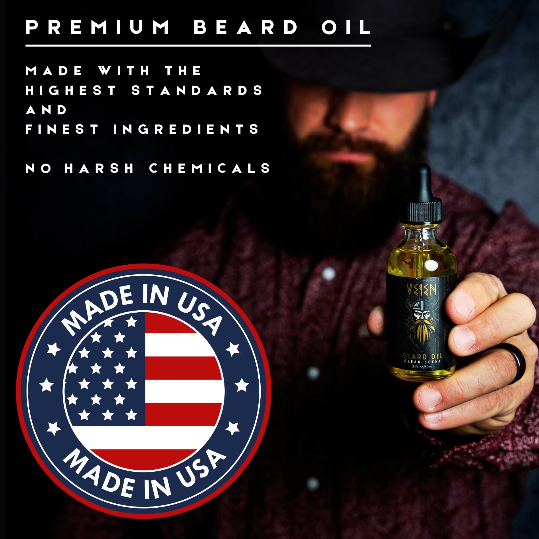 Veien beard oil massage shows targeted hydration under the beard area.