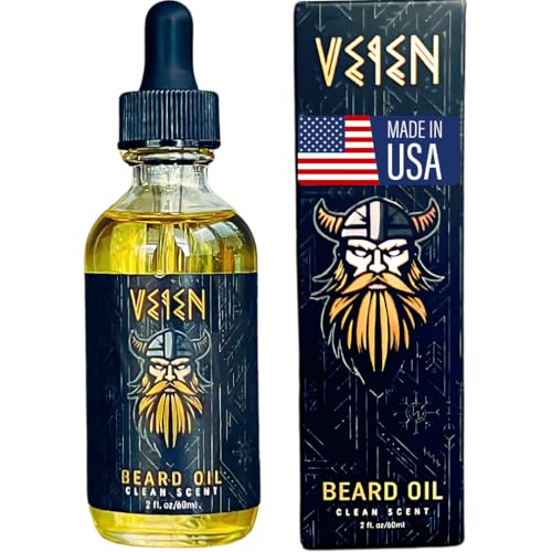 Veien beard oil bottle showcasing premium all-natural care and growth support.