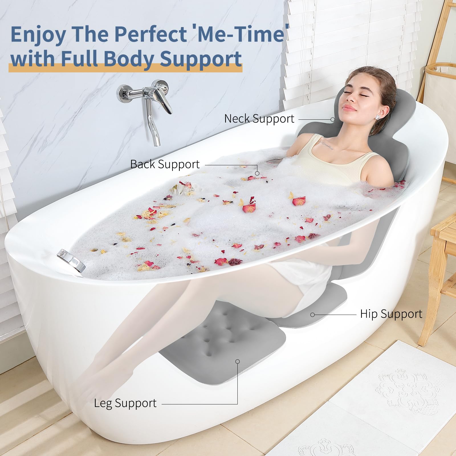 VEILS bath pillow with 160 suction cups stays secure during baths.