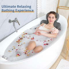 VEILS bath pillow supports head and neck for comfortable, spa-like relaxation.