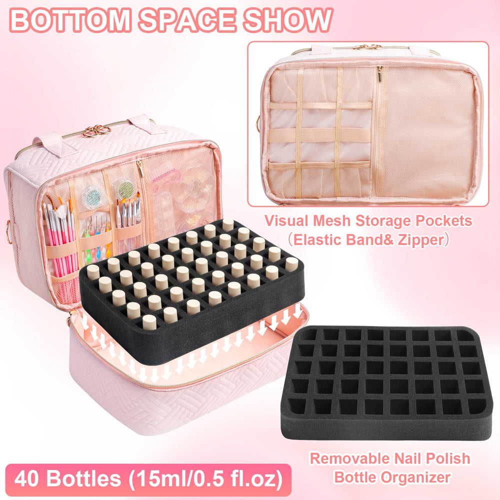 Veirdro nail polish organizer bag with adjustable strap demonstrates portable storage for on-the-go routines.
