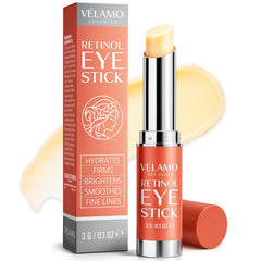 VELAMO ADVANCED retinol eye balm stick application close-up smooths under-eye area