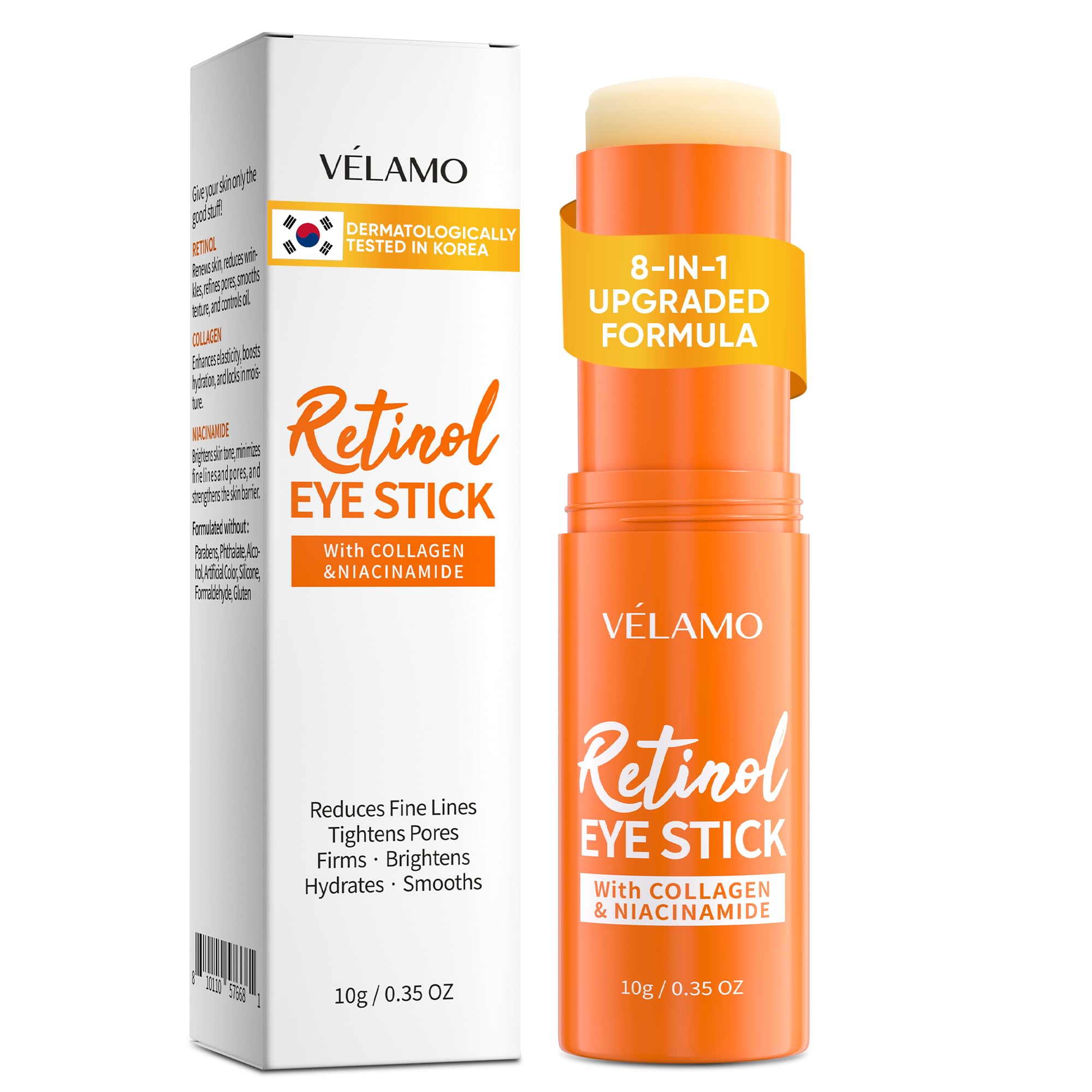 VELAMO ADVANCED Retinol Eye Balm Stick packaging close-up for premium travel skincare