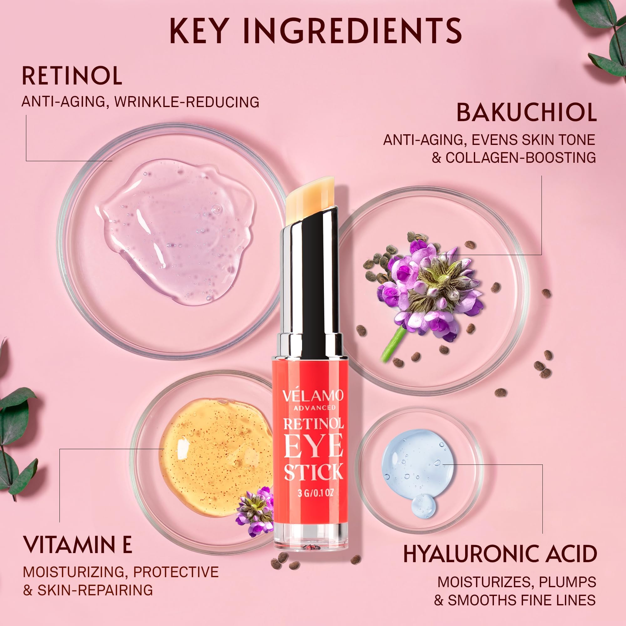 VELAMO ADVANCED Retinol Eye Stick applied under-eye for puffiness reduction.