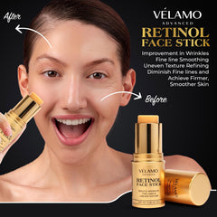 VELAMO ADVANCED retinol face stick being swiped for quick precise application.
