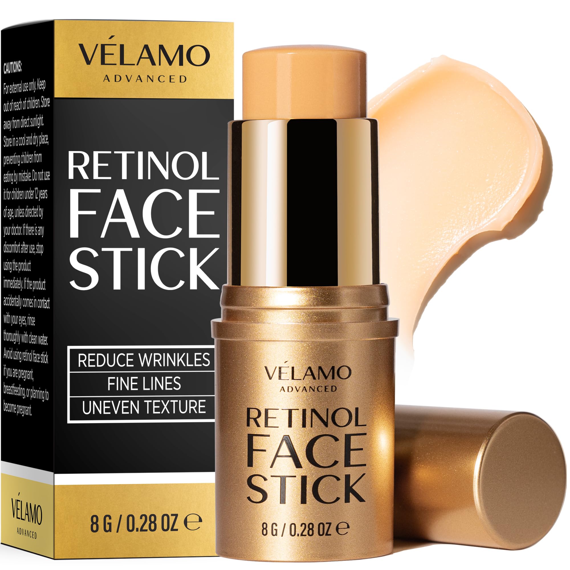 VELAMO ADVANCED retinol face stick packaging for on-the-go anti-aging care.