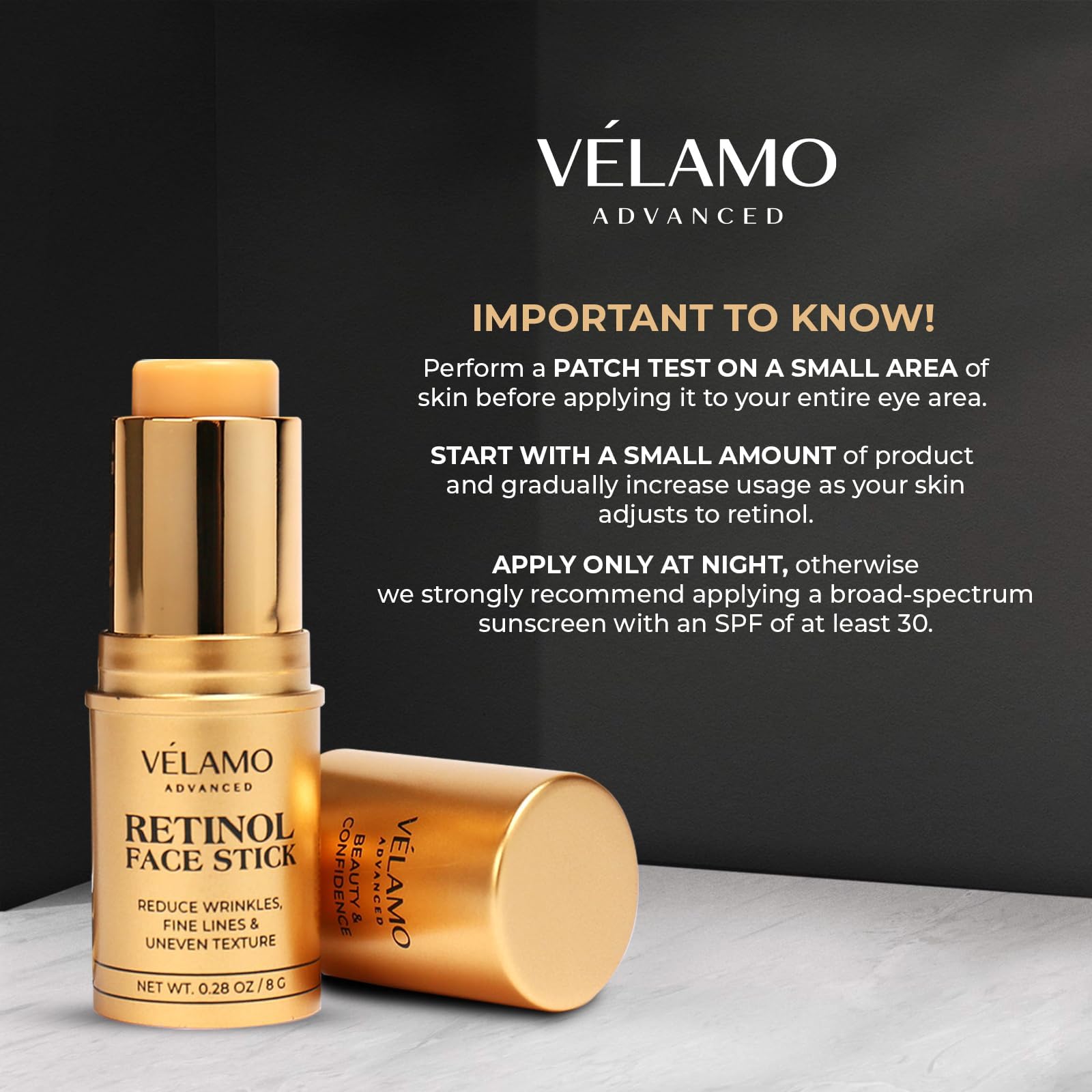 VELAMO ADVANCED retinol face stick is vegan and cruelty-free for a clean beauty routine.