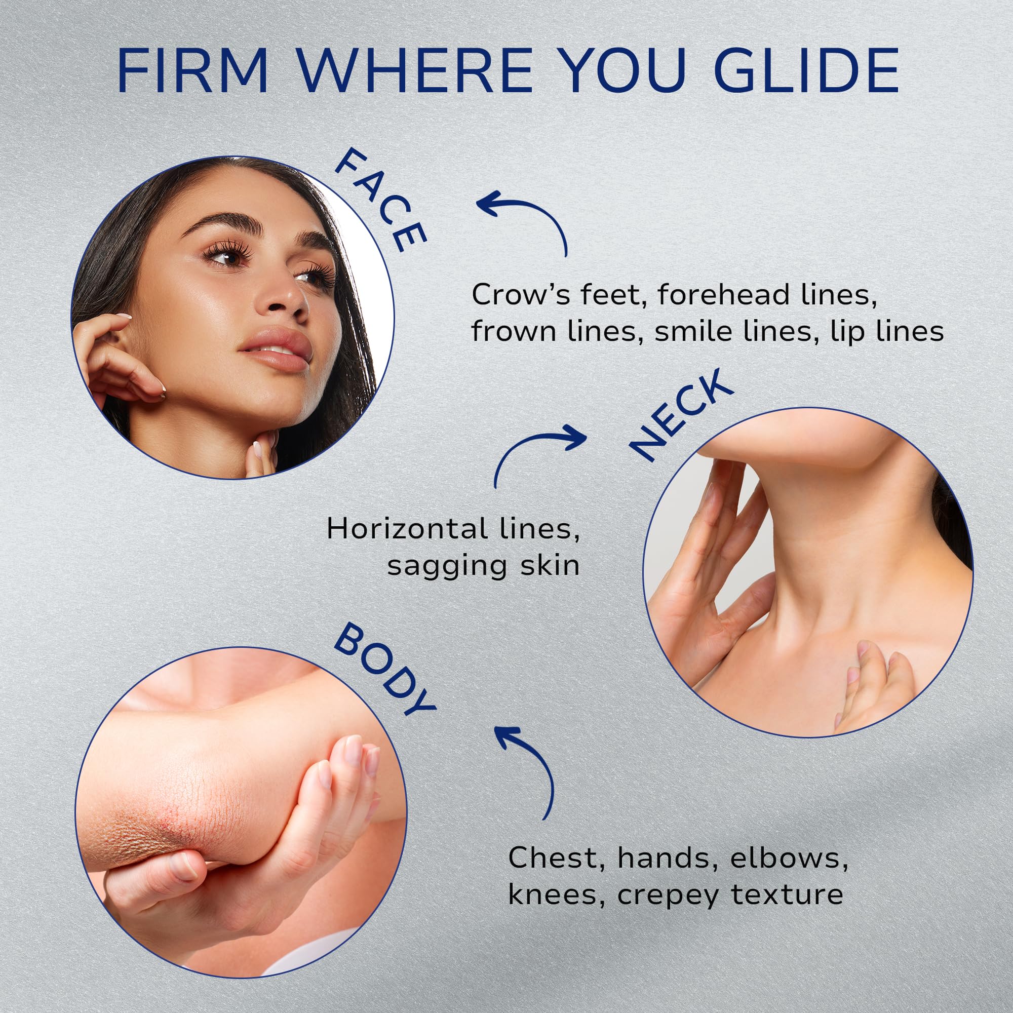 VELAMO ADVANCED serum-stick on neck application for improved firmness and contour.