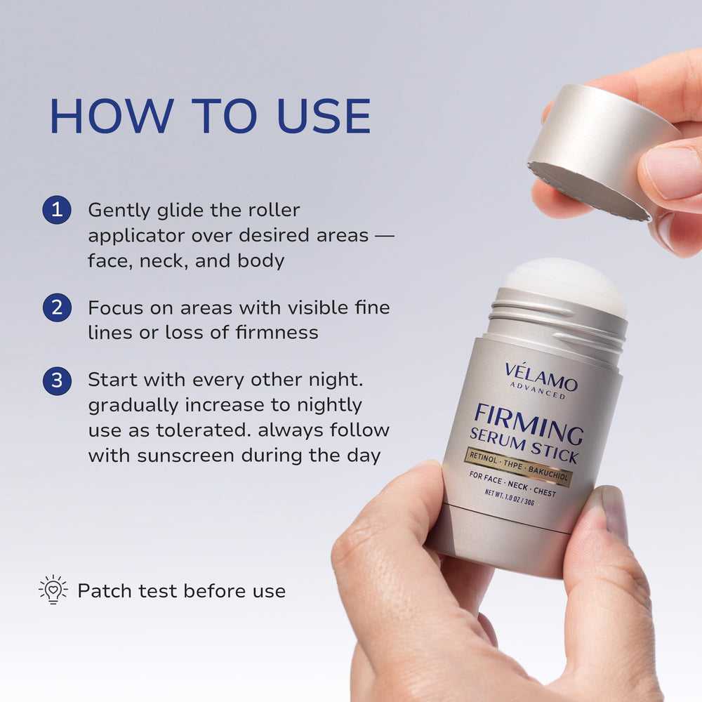 VELAMO ADVANCED bottle highlights THPE Bakuchiol Antioxidants for nourishing care.