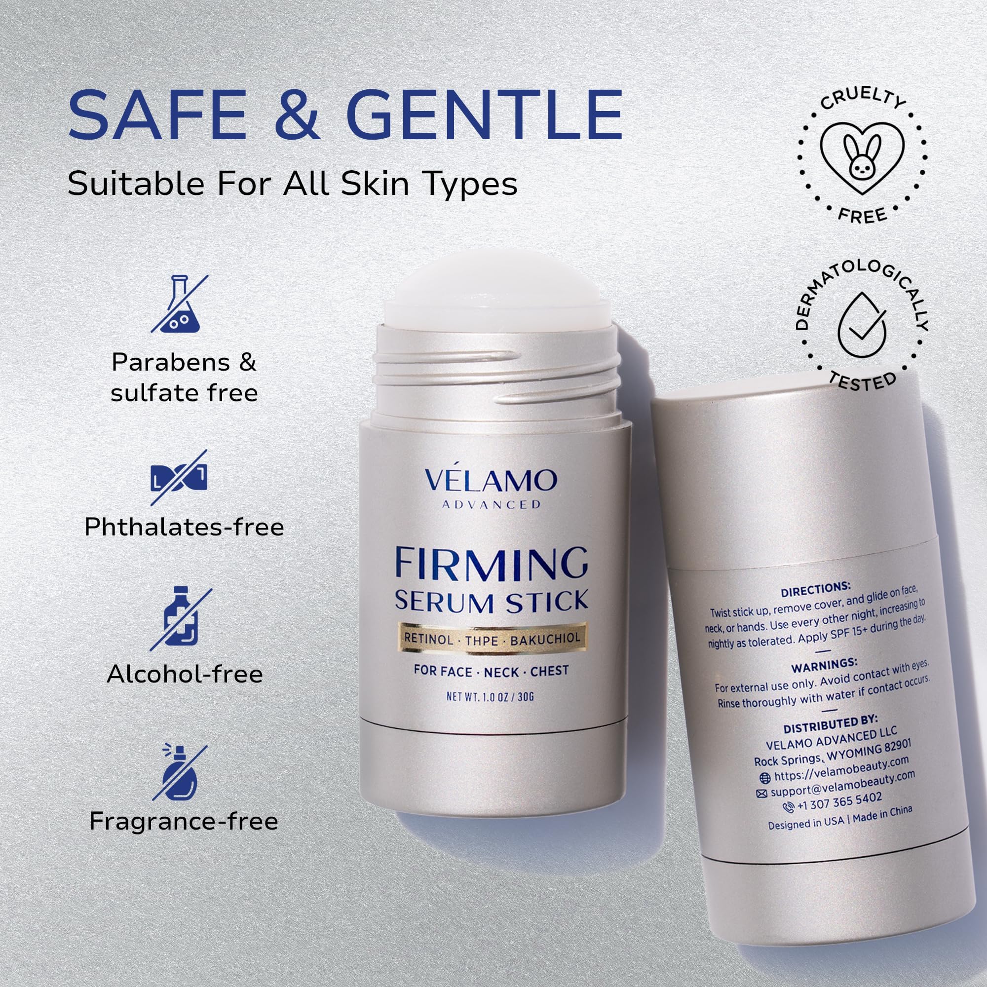 VELAMO ADVANCED compact design packaging for travel-friendly skincare routine.