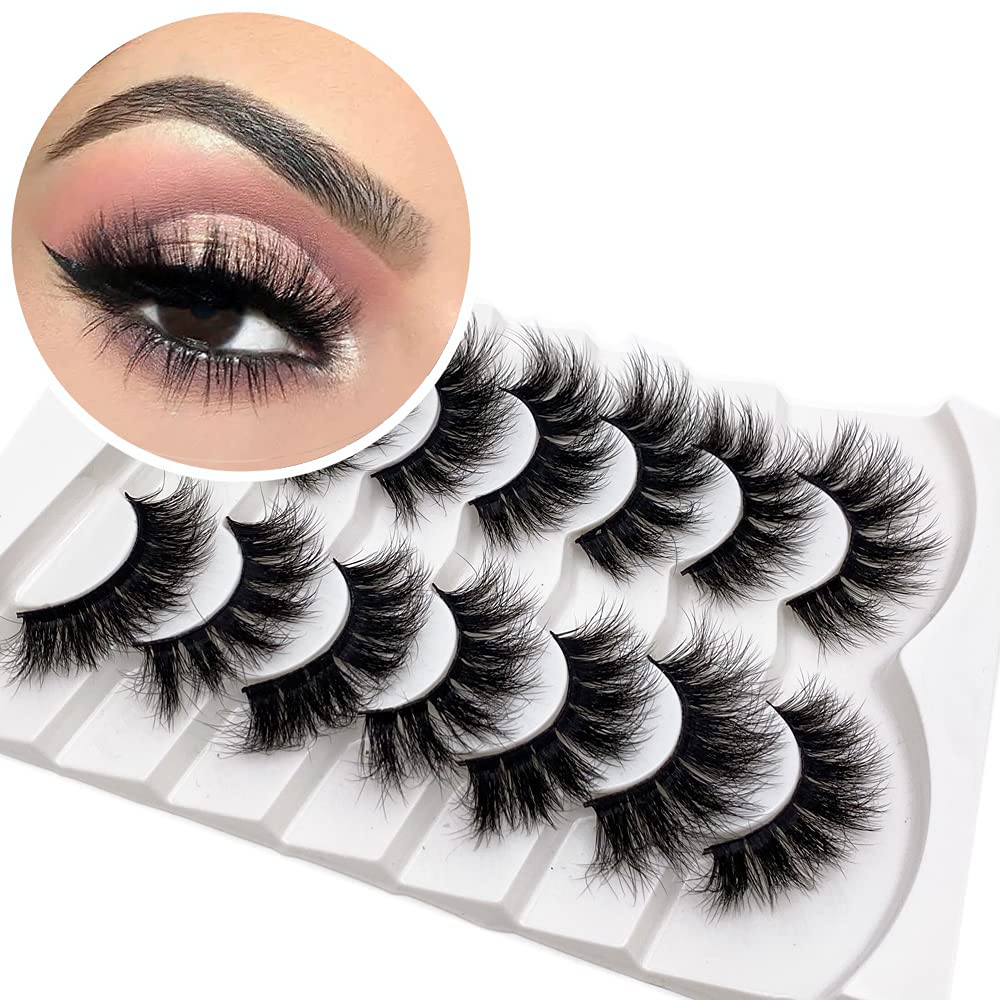 Veleasha wispy faux mink lashes in a 7-pair pack for natural cat-eye looks.