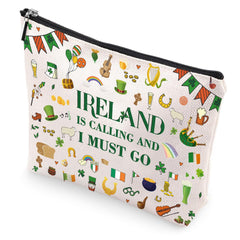VeloKomo Ireland-themed makeup bag closeup highlights travel-ready organization