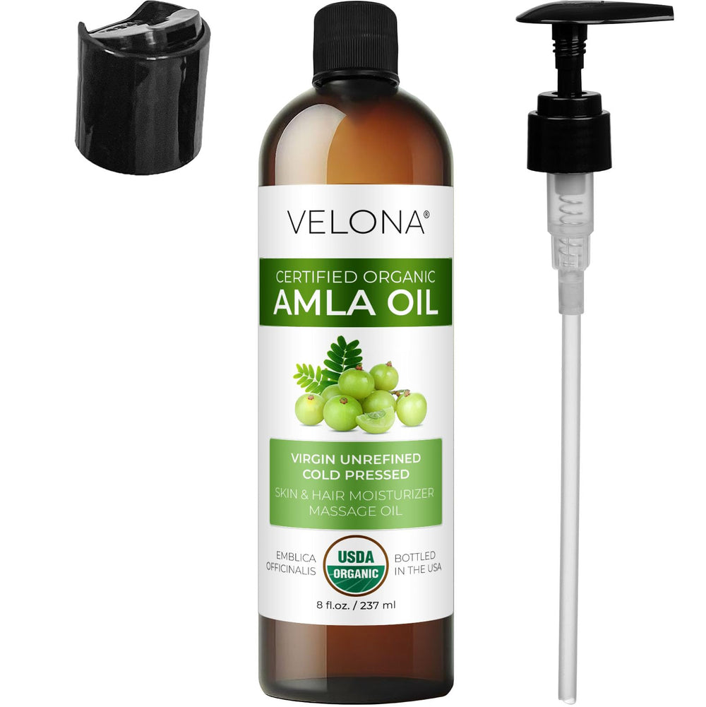 Velona Amla Oil moisturizes skin during massage and daily hydration.