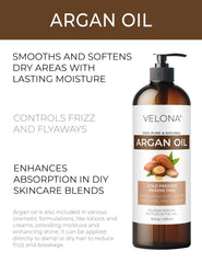 Velona Argan Oil label shot highlighting purity and absence of additives.