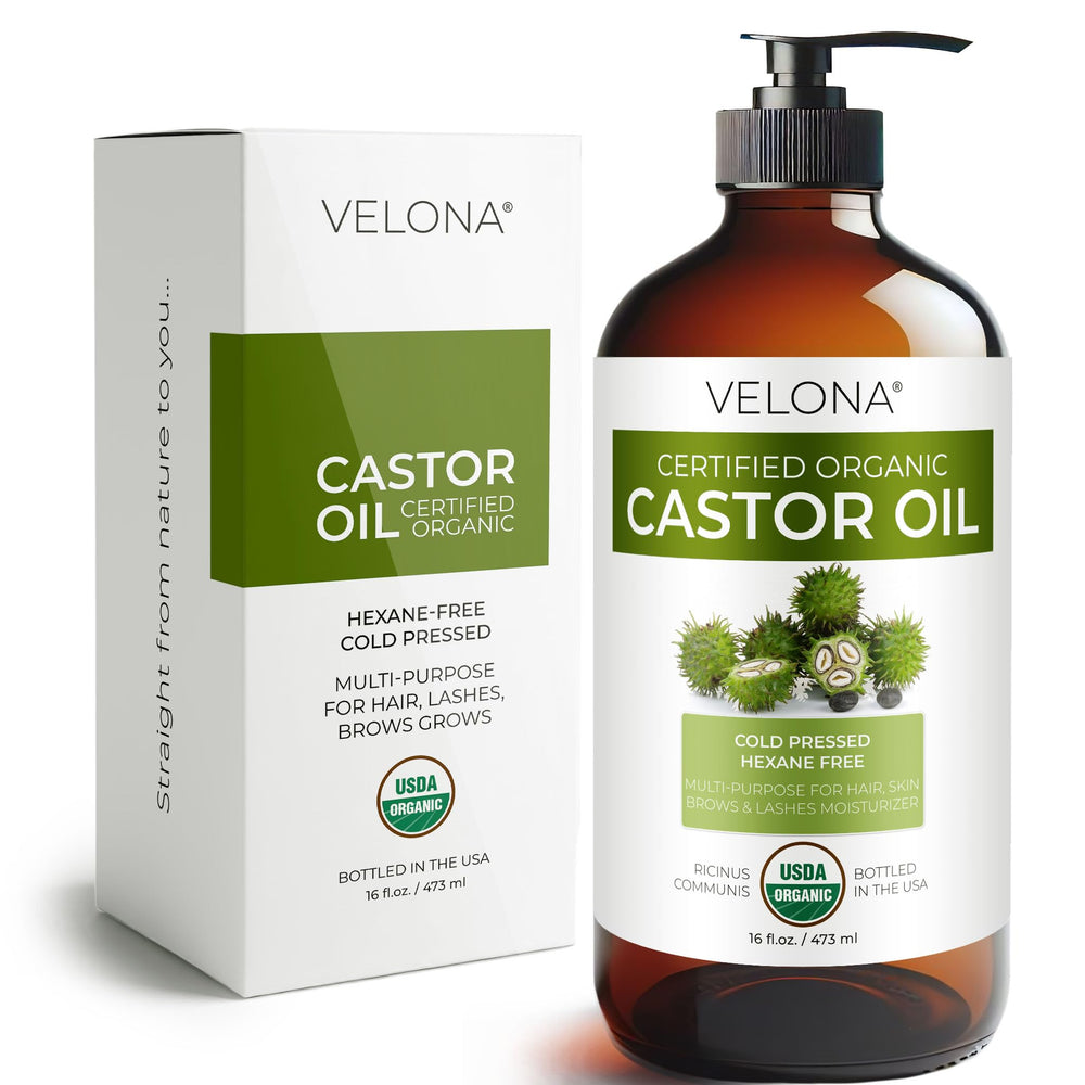Velona castor oil in glass bottle highlights purity and premium packaging for healthier hair moisture.