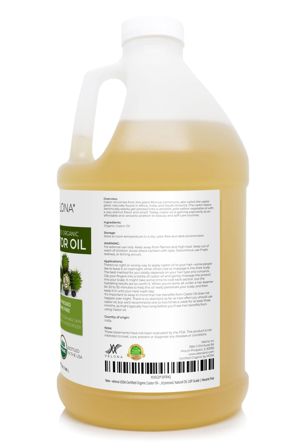 Velona castor oil applied to hair strands for natural shine and hydration.