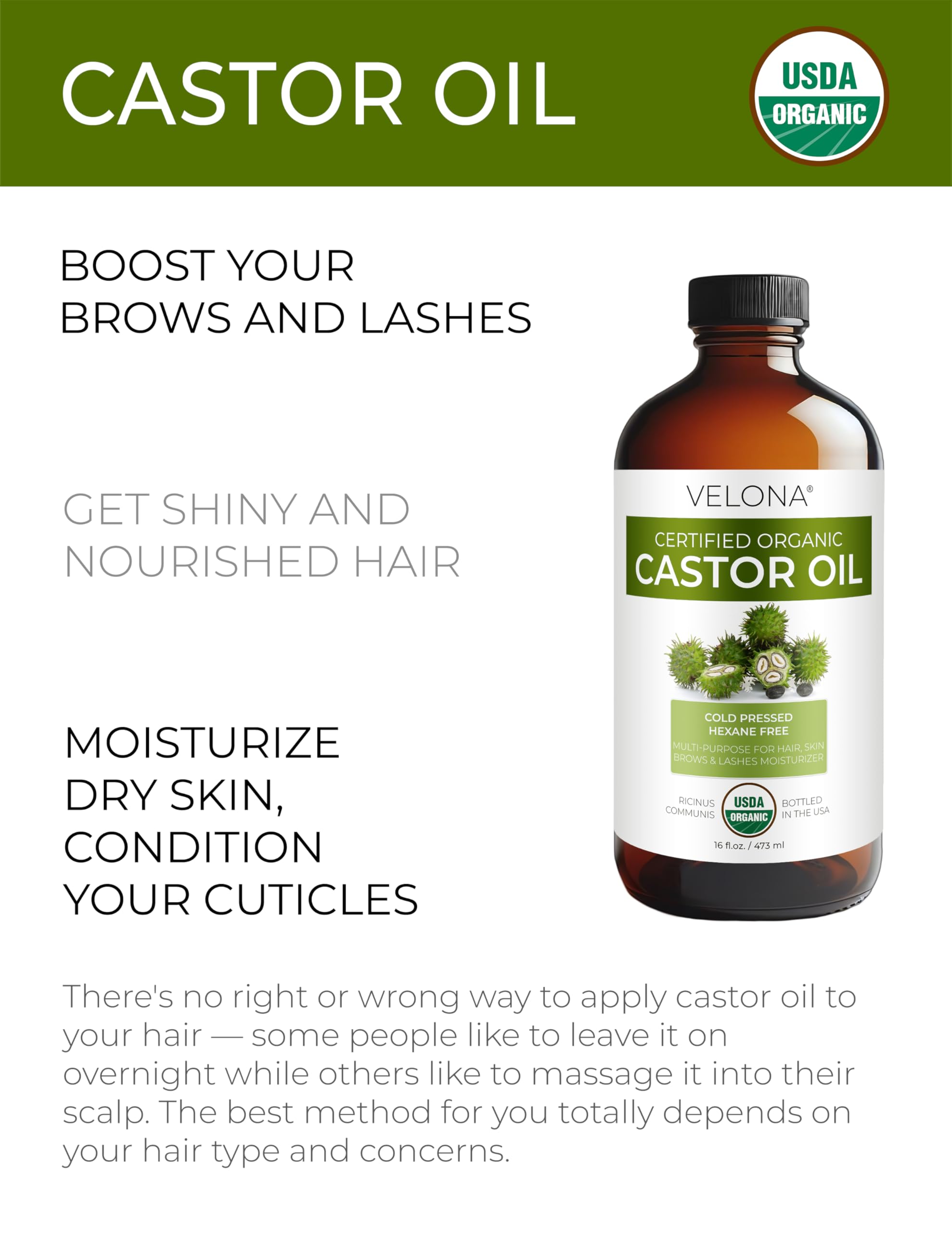Velona castor oil texture close-up showing rich, unfragranced oil for DIY beauty use.