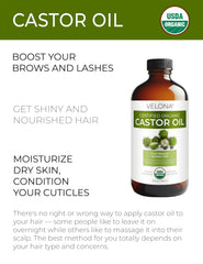 Velona castor oil texture close-up showing rich, unfragranced oil for DIY beauty use.