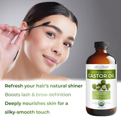 Velona cold-pressed hexane-free processing emphasizes natural extraction for nourished scalp and lashes.