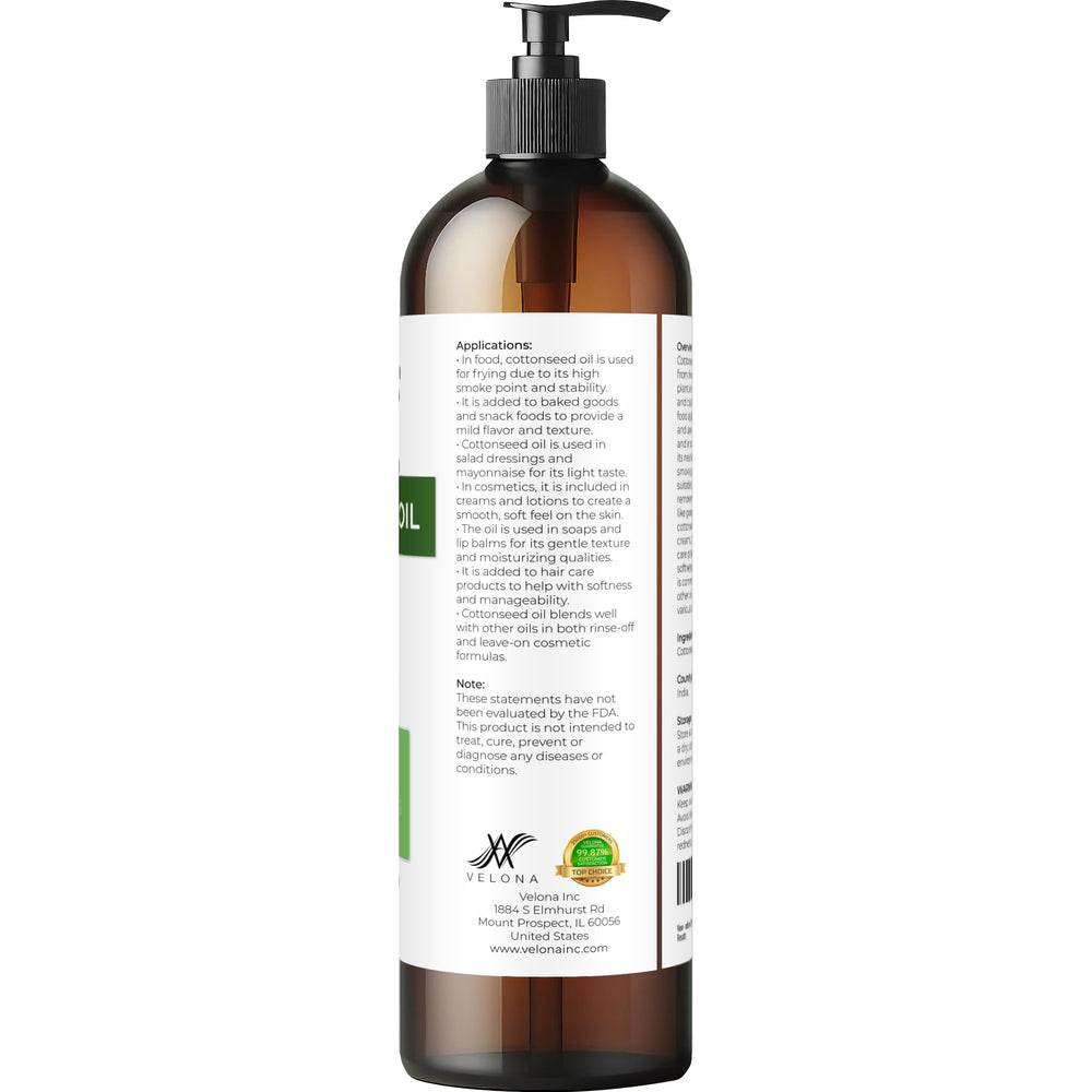 Velona Cotton Seed Oil elevates dressings and cooking with light flavor