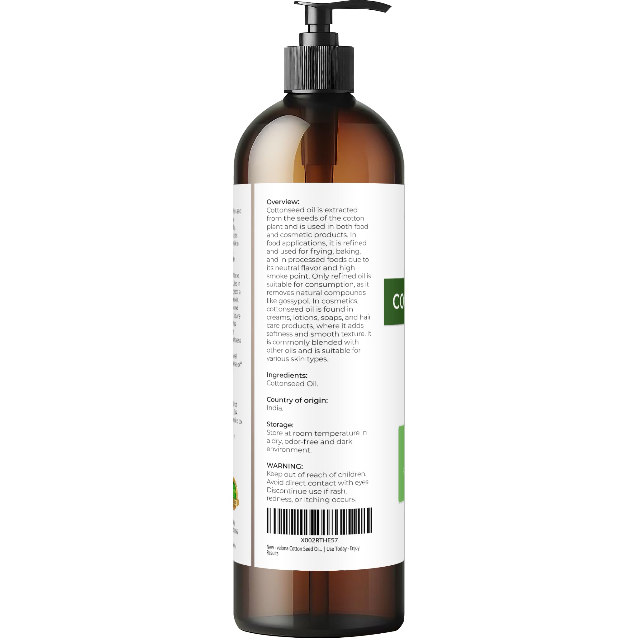Velona Cotton Seed Oil adds natural shine to hair and smoothness