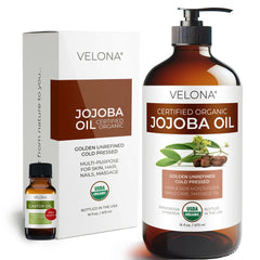 Velona Jojoba Oil 16oz glass bottle delivers pure skin and hair hydration