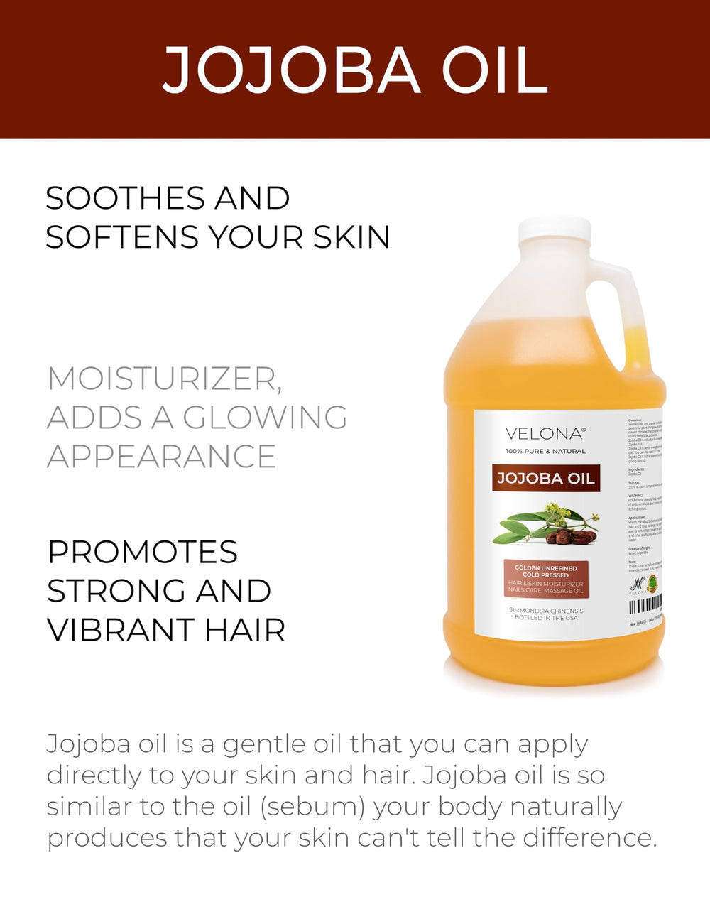 Velona Jojoba Oil pour closeup showing smooth texture for makeup removal and hydration