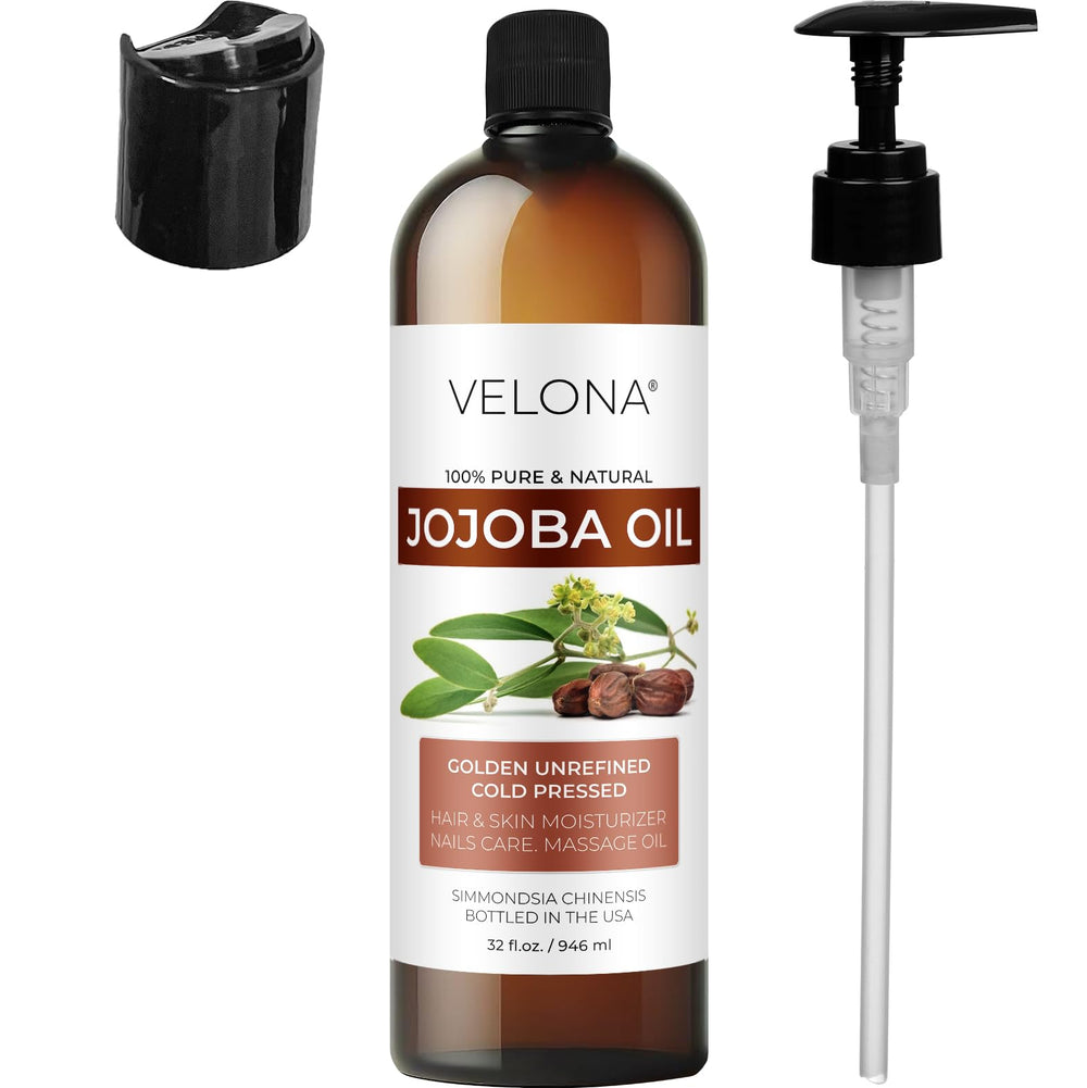 Velona Jojoba Oil bottled in the USA label highlights quality.