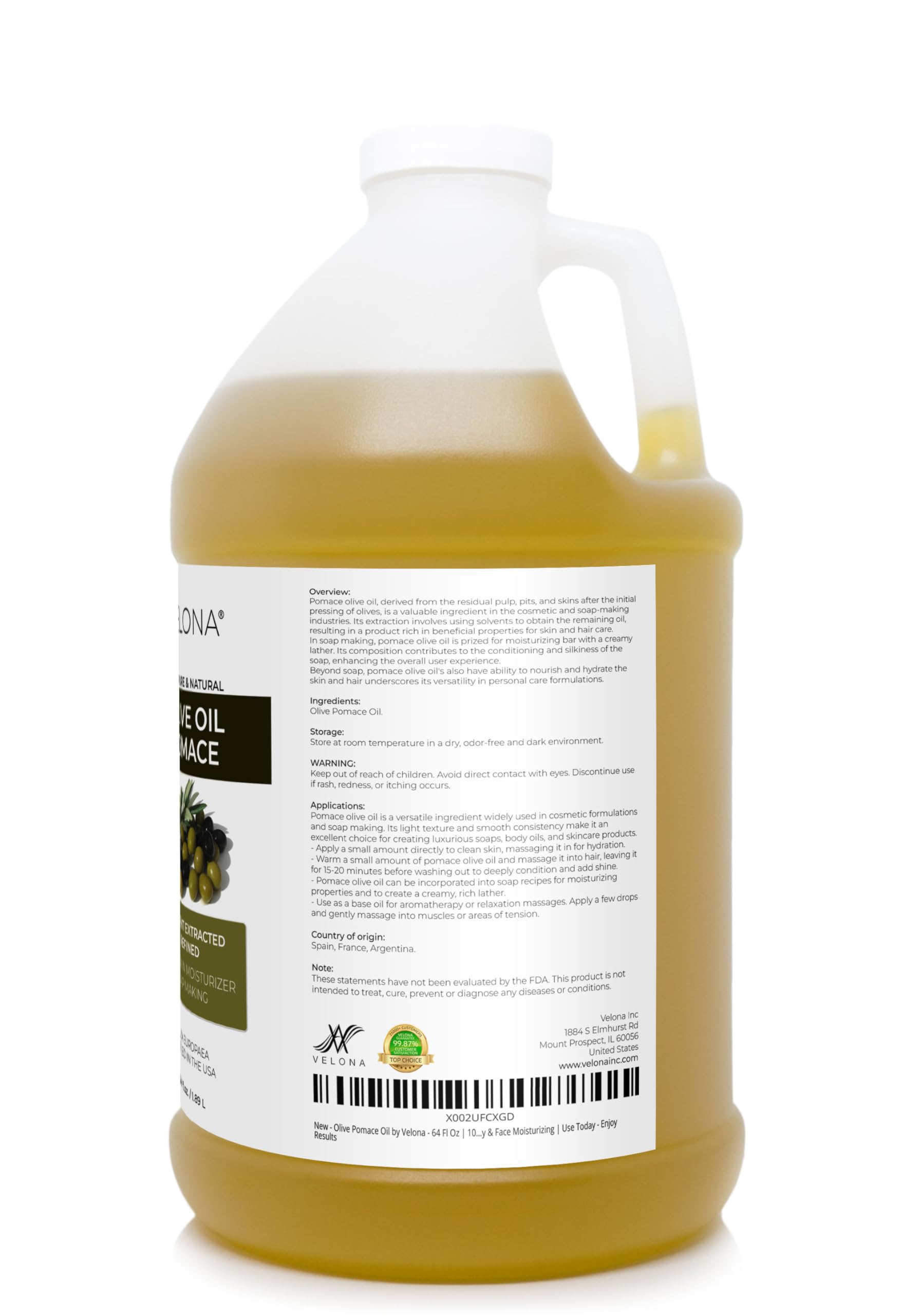 Velona Olive Pomace Oil pouring into hand – smooth, blend-ready base for DIY recipes.