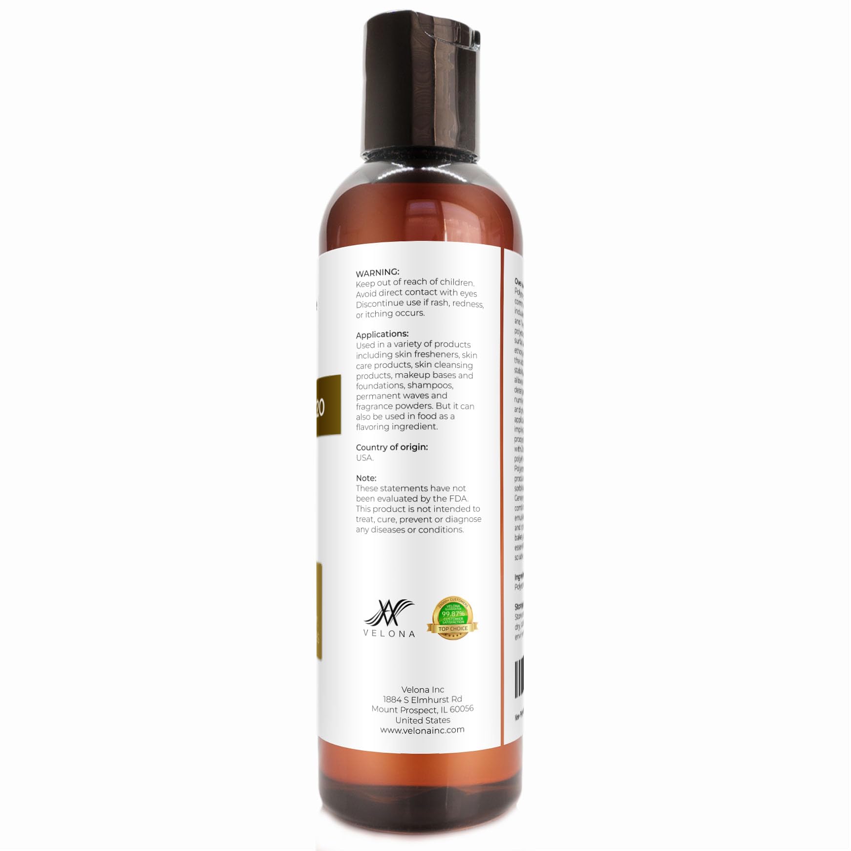 Velona Polysorbate 20 ingredients card shows 100% Polysorbate 20.