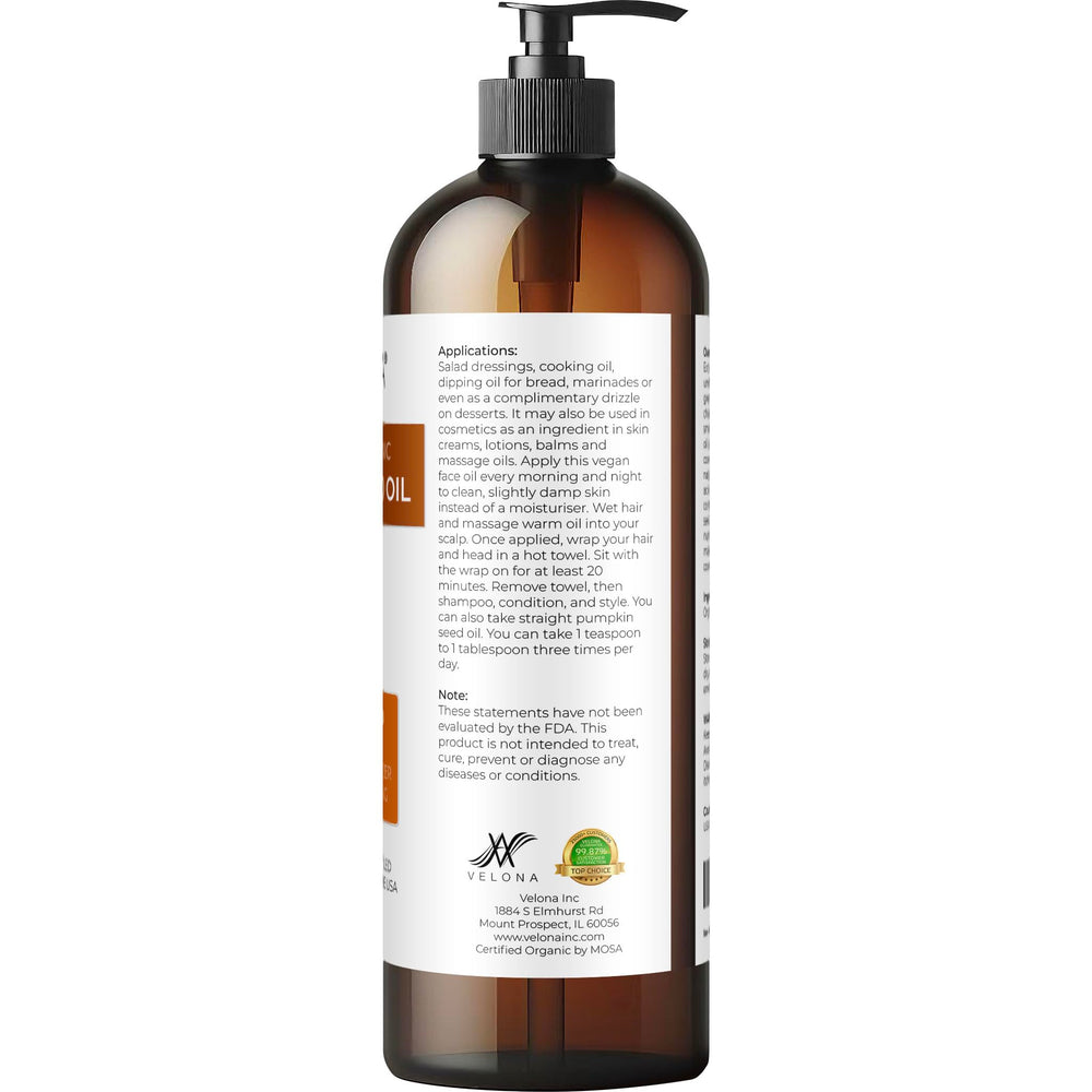 Velona Pumpkin Seed Oil on salad plate illustrating drizzle-ready finishing oil.