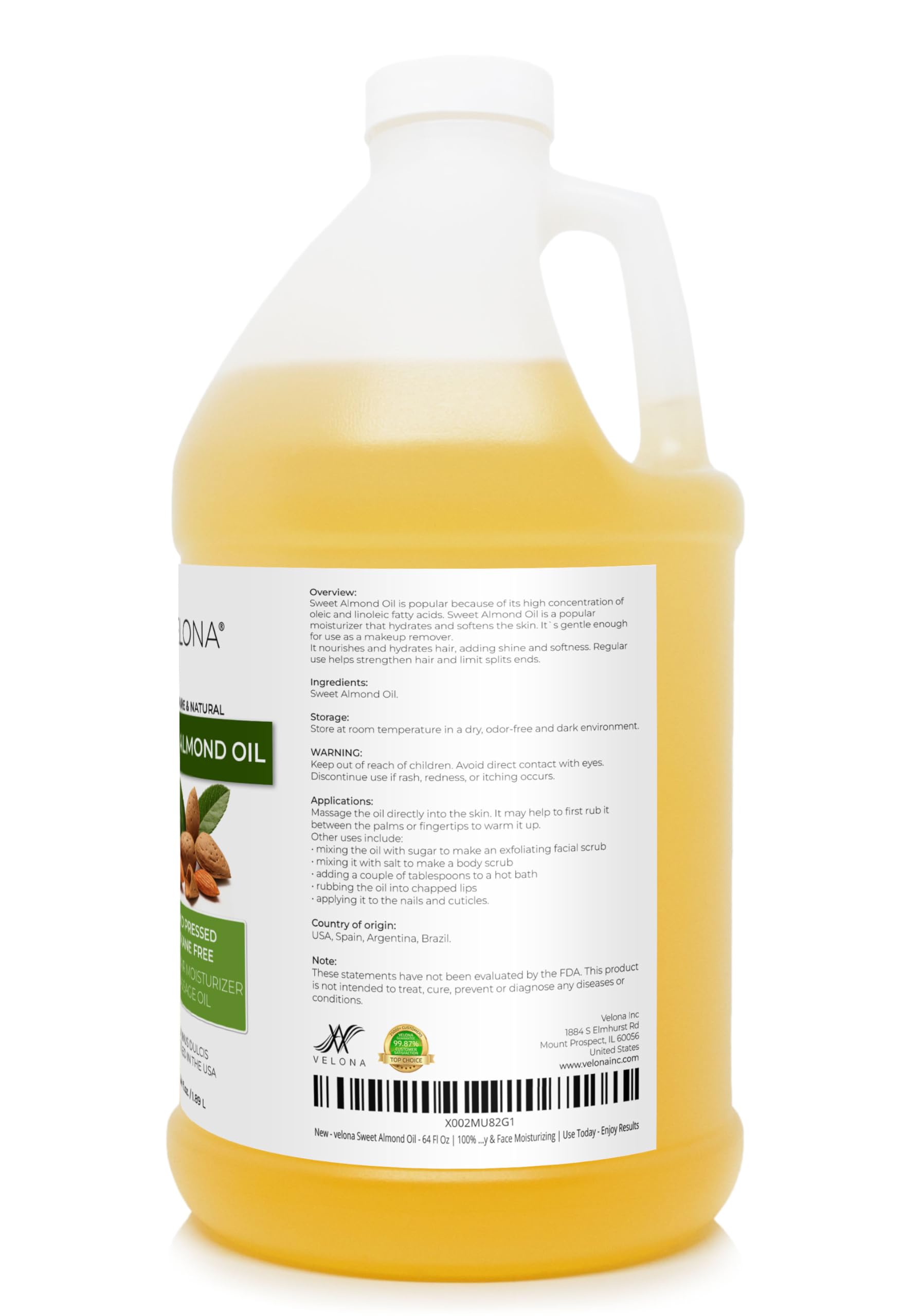 Velona Sweet Almond Oil silky texture suggests light moisture for daily skincare.