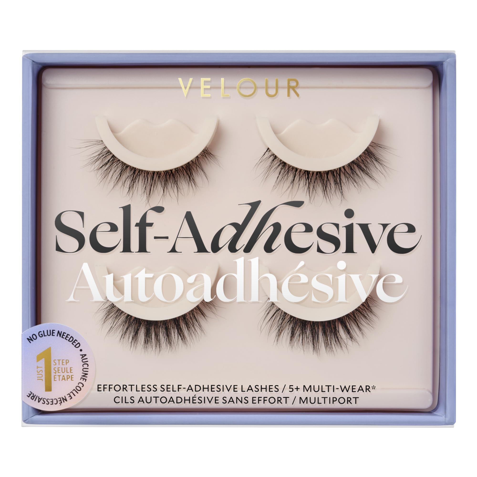 Velour Effortless Self Adhesive Eyelashes pack ready for quick, mess-free glam.